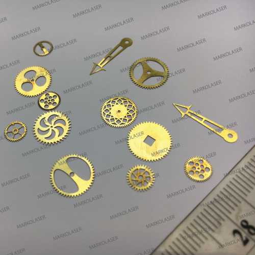 Laser cutting on brass watch gears and needles