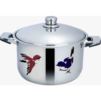 Stainless steel cooking pot showing vibrant colors created using a markolaser color laser annealing process