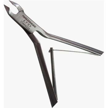 Dark, permanent text laser annealed onto the joint surface of a SS 316 Tweezerman cuticle nipper