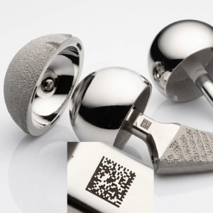  Data matrix code laser-marked on a medical implant fon UDI traceability