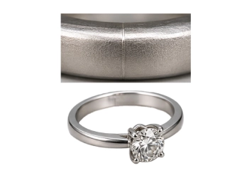 Platinum Ring Repaired Using Precision Laser Welding, Showing A Nearly Invisible Laser Weld Seam On The Diamond Engagement Ring.
