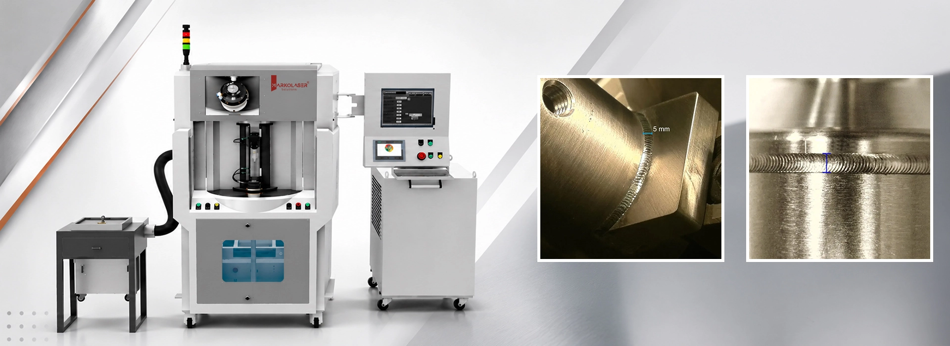 Markoweld fiber laser welding machine performing precision seam weld on metals, ceramics, and plastics.